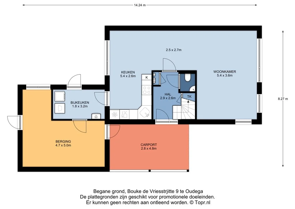 Bouke de Vriesstrjitte 9, Oudega – plattegrond